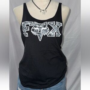 Fox Women's Black and Gray Graphic Tank Top Y2K